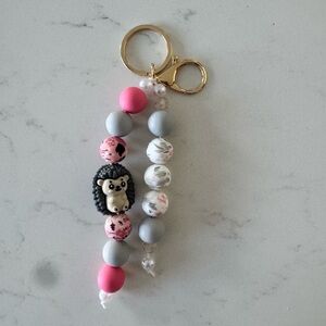 Pink and Gray Hedgehog Keychain for Kids